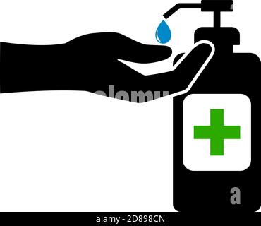 Mit dem Symbol oder Symbol des Handdesinfektionsmittels covid-19 Coronavirus-Sicherheitsmaßnahme Vektordarstellung Stock Vektor