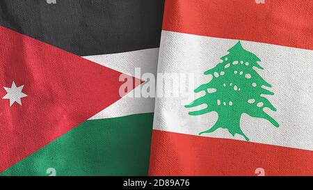Libanon und Jordanien zwei Flaggen Textil Stoff 3D-Rendering Stockfoto