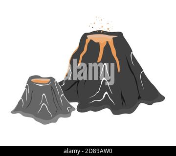 Cartoon Vektor Illustration von Vulkan Eruption und Lava fließt an seinen Seiten. Stock Vektor