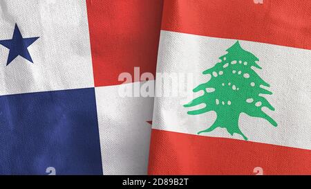 Libanon und Panama zwei Flaggen Textil-Tuch 3D-Rendering Stockfoto