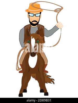 Cowpuncher im Hut mit Lasso in der Hand Stock Vektor