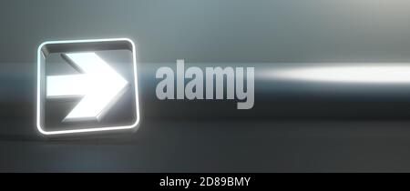 3D-Darstellung eines metallischen Pfeils auf schwarzem Hintergrund Stockfoto