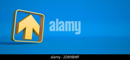 3D-Rendering eines gelben Pfeils auf einem blauen Hintergrund Stockfoto