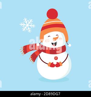 Schneemann. Kinderbild. Karte. Vektorgrafik auf weißem, isoliertem Hintergrund Stock Vektor