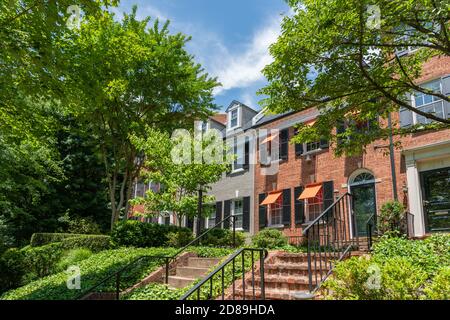 Eine Reihe von historischen Häusern in Reservoir Road NW in Washington DC historischen Stadtteil Georgetown, Stockfoto