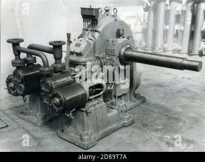 1930 - 40. Fiat - Ansaldo Maschine. Motorkomponenten. Isoliertes Motorbild. Fiat Big Motors Fabrik , fabbrica Grandi Motori in Turin, Italien. Stockfoto