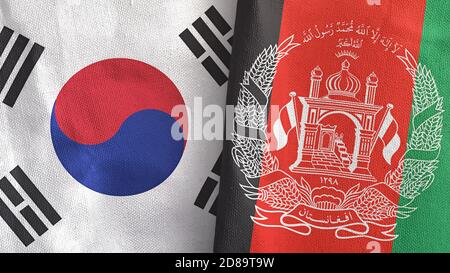 Afghanistan und Südkorea zwei Flaggen Textil-Tuch 3D-Rendering Stockfoto