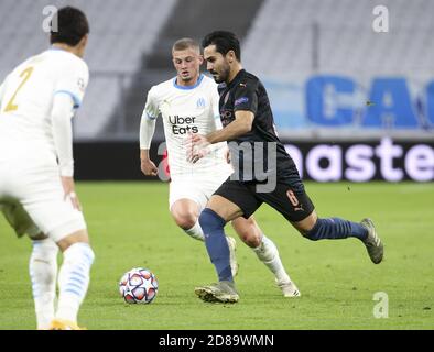 Ilkay Gundogan von Manchester City, Michael Cuisance von Marseille während der UEFA Champions League, Gruppenphase, Gruppe C Fußballspiel zwischen Olymp C Stockfoto