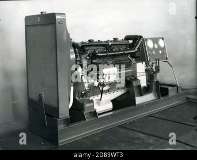 1930 - 40. Fiat - Ansaldo Maschine. Motorkomponenten. Isoliertes Motorbild. Fiat Big Motors Fabrik , fabbrica Grandi Motori in Turin, Italien. Stockfoto