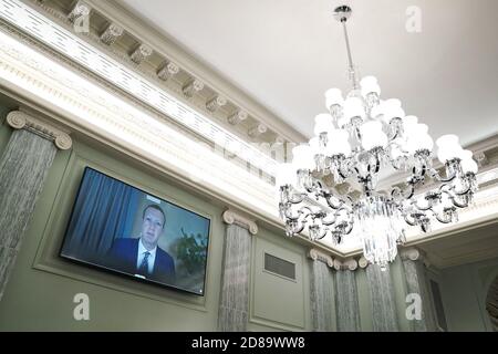 Washington, Usa. Oktober 2020. Facebook-CEO Mark Zuckerberg spricht bei einer Anhörung zu diskutieren Reform Abschnitt 230 des Communications Decency Act mit großen Tech-Unternehmen. Am Mittwoch, 28. Oktober, in Washington, DC. Pool Foto von Greg Nash/UPI Kredit: UPI/Alamy Live Nachrichten Stockfoto