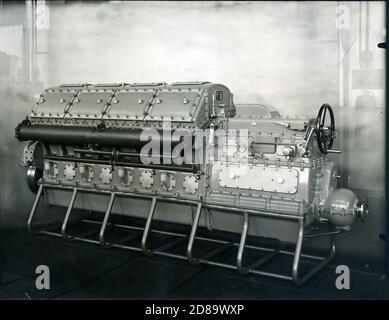 1930 - 40. Fiat - Ansaldo Maschine. Motorkomponenten. Isoliertes Motorbild. Fiat Big Motors Fabrik , fabbrica Grandi Motori in Turin, Italien. Stockfoto