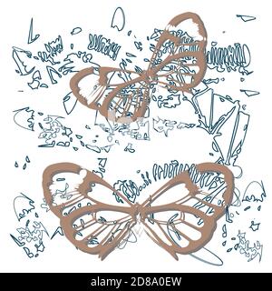 Zarte Silhouetten von Schmetterlingen auf dem Hintergrund der geometrischen Muster. Insekten Schmetterlinge. Stock Vektor