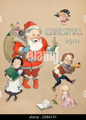 Wütend Weihnachtsmann mit Kindern zu Weihnachten 1901 Stockfoto