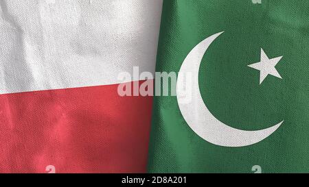 Pakistan und Polen zwei Flaggen Textil Stoff 3D-Rendering Stockfoto