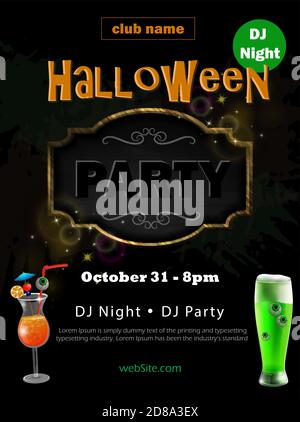 Halloween Party Flyer auf schwarzem Vektor Stock Vektor