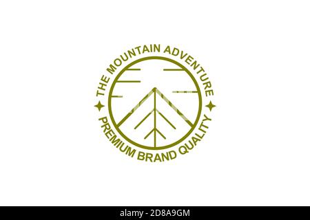 Lineart Vintage Mountain Logo, Abzeichen und Emblem. Stock Vektor