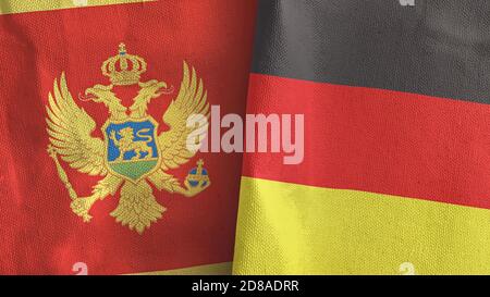 Deutschland und Montenegro zwei Flaggen Textil Stoff 3D-Rendering Stockfoto