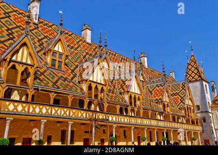 Hospice de Beaune, Hotel Dieu in Beaune, Burgund in Frankreich. Stockfoto