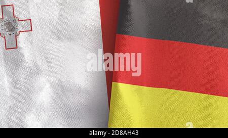 Deutschland und Malta zwei Flaggen Textil 3D-Rendering Stockfoto