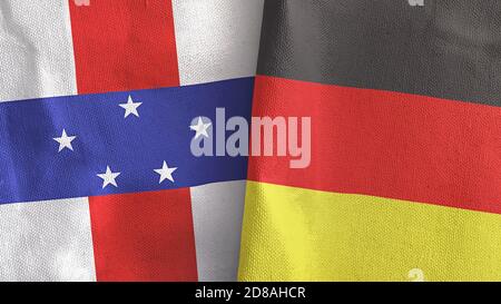 Deutschland und Niederländische Antillen zwei Flaggen Textil Stoff 3D-Rendering Stockfoto