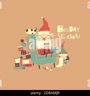 Lustige Cartoon Weihnachtsmann mit kleinen Helfer Stock Vektor