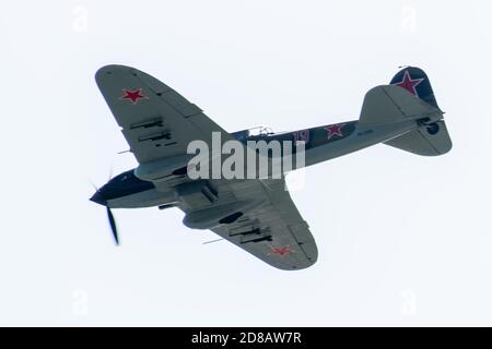 August 2019. Zhukovsky, Russland. Sowjetischen Angriffsflugzeugen des Zweiten Weltkriegs Iljuschin Il-2 auf dem Internationalen Luftfahrt- und Raumfahrtsalon MAKS 20 Stockfoto