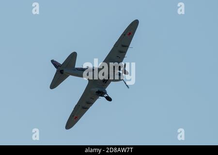 August 2019. Zhukovsky, Russland. Sowjetischen Angriffsflugzeugen des Zweiten Weltkriegs Iljuschin Il-2 auf dem Internationalen Luftfahrt- und Raumfahrtsalon MAKS 20 Stockfoto