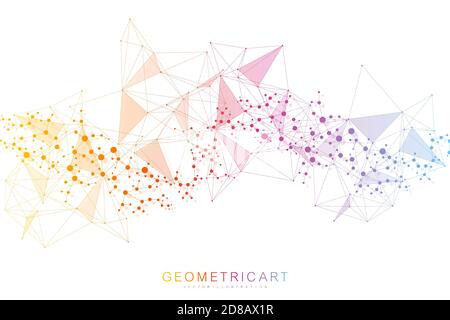 Geometrische abstrakte Hintergrund mit angeschlossenen Leitung und Punkten. Struktur Molekül und Kommunikation. Grosse Daten Visualisierung. Medizin, Technik, Wissenschaft Stockfoto