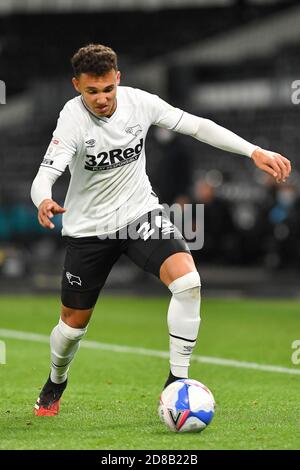 DERBY, ENGLAND. 28. OKTOBER Lee Buchanan von Derby County während des Sky Bet Championship Matches zwischen Derby County und Cardiff City im Pride Park, Derby am Mittwoch, 28. Oktober 2020. (Kredit: Jon Hobley - MI News) Kredit: MI Nachrichten & Sport /Alamy Live Nachrichten Stockfoto