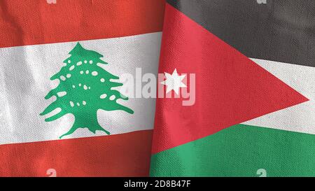 Jordanien und Libanon zwei Fahnen Textil Stoff 3D-Rendering Stockfoto
