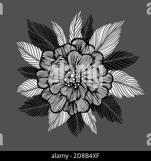 Monochrome, florale Abstraktion. Grafik schöne Blume. Vektorgrafik Stock Vektor