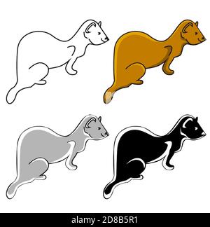 Frettchen, Satz von 4 ähnlichen Symbolen - braun, schwarz, grau, weiß Stock Vektor