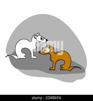 Zwei Frettchen, Satz von zwei Tieren in flachem Stil Stock Vektor