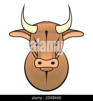 Stierkopf im flachen Stil - Symbol von 2021. Illustration der braunen Kuh Stock Vektor