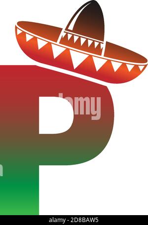 Buchstabe P Mexican Hut Konzept Design Illustration Stock Vektor