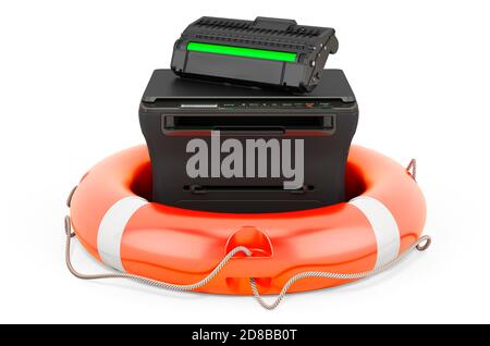 Service und Reparatur von Multifunktionsdrucker MFP, 3D-Rendering isoliert auf weißem Hintergrund Stockfoto