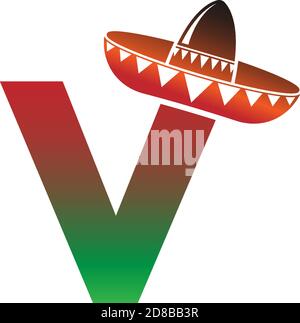 Buchstabe V Mexican Hut Konzept Design Illustration Stock Vektor