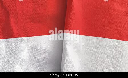 Indonesien zwei Flaggen Textil 3D-Rendering Stockfoto