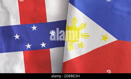 Philippinen und Niederländische Antillen zwei Flaggen Textil Stoff 3D-Rendering Stockfoto