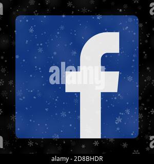 VORONEZH, RUSSLAND - 28. NOVEMBER 2020: Facebook-Logo Quadrat Symbol auf Weihnachten Hintergrund Schneeflocken in schwarzen Farben Stock Vektor