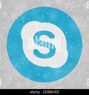 VORONEZH, RUSSLAND - 28. NOVEMBER 2020: Skype-Logo rund Symbol auf Weihnachten Hintergrund Schneeflocken in grauen Farben Stock Vektor