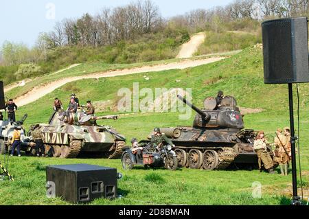 Glogow, Polen 7. April 2019 - Wiederaufbau der Schlacht von Der zweite Weltkrieg,Inszenierung des 74. Jahrestages der Kampf um Glogow von 1945 Stockfoto