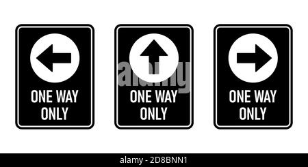 Set von One Way Only Vertikale Warnzeichen Poster-Symbol mit Richtungspfeil und Text. Vektorbild. Stock Vektor