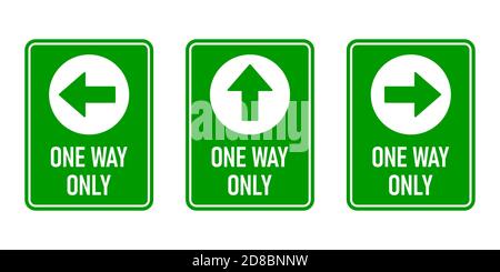 Set von One Way Only Vertikale Warnzeichen Poster-Symbol mit Richtungspfeil und Text. Vektorbild. Stock Vektor
