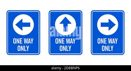 Set von One Way Only Vertikale Warnzeichen Poster-Symbol mit Richtungspfeil und Text. Vektorbild. Stock Vektor