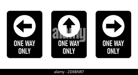 Set von One Way Only Vertikale Warnzeichen Poster-Symbol mit Richtungspfeil und Text. Vektorbild. Stock Vektor