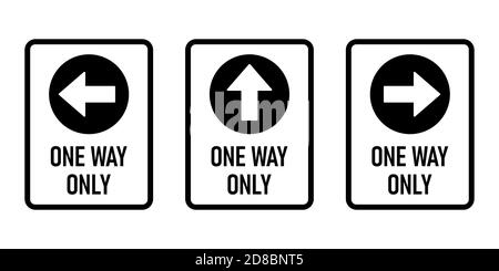Set von One Way Only Vertikale Warnzeichen Poster-Symbol mit Richtungspfeil und Text. Vektorbild. Stock Vektor