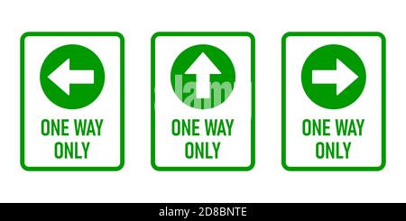 Set von One Way Only Vertikale Warnzeichen Poster-Symbol mit Richtungspfeil und Text. Vektorbild. Stock Vektor