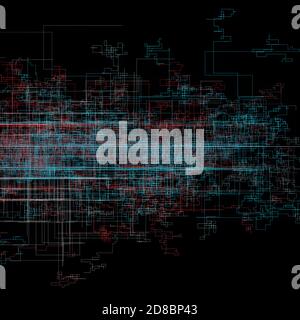 Abstraktes Bild der Linie und der Verbindungen, farbenfrohe abstrakte geometrische Form. 3D-Darstellung. Stockfoto