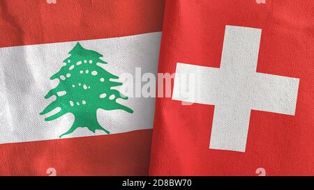 Schweiz und Libanon zwei Flaggen Textil Stoff 3D-Rendering Stockfoto